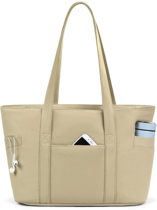 Handbags - Women Brown Lightweight Nylon Tote Zipper Laptop Work Nurse Bag